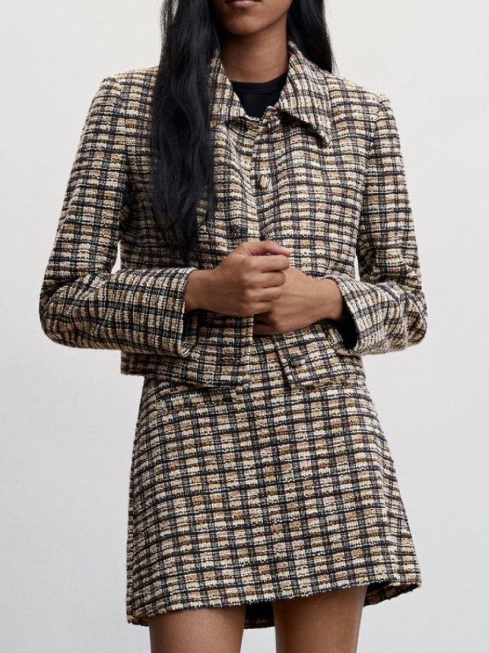 Mango Check Tweed Blazer Jacket Large / L ** NWT **